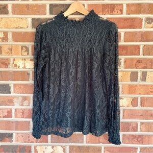 Cable & Gauge Dark Green Lace Long Sleeve Top Blouse Size Small